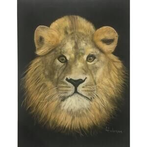Lion Print on Canvas by Artist Lisa Coleman-Medium Pastels 11x14 Unframed